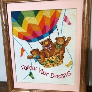 Teddy Bear Hot Air Balloon Cross-Stitch Art